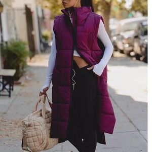 Free People Burgundy Long Puffer Vest